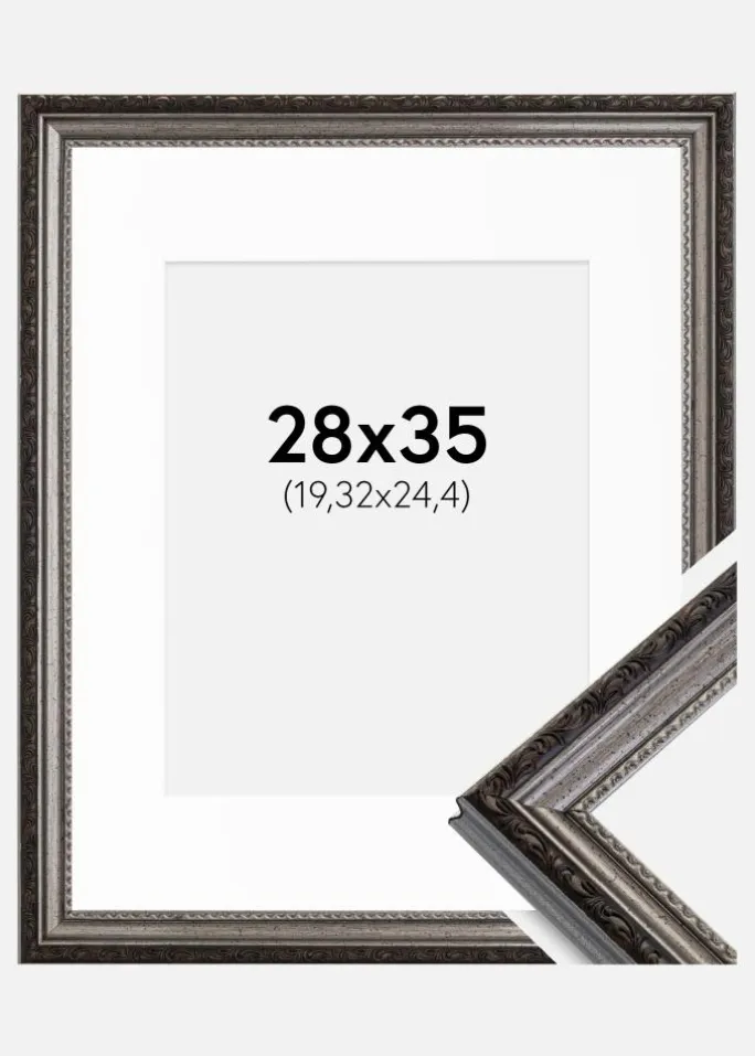 Ramme Abisko Sølv 28x35 cm - Passepartout Hvid 8x10 inches