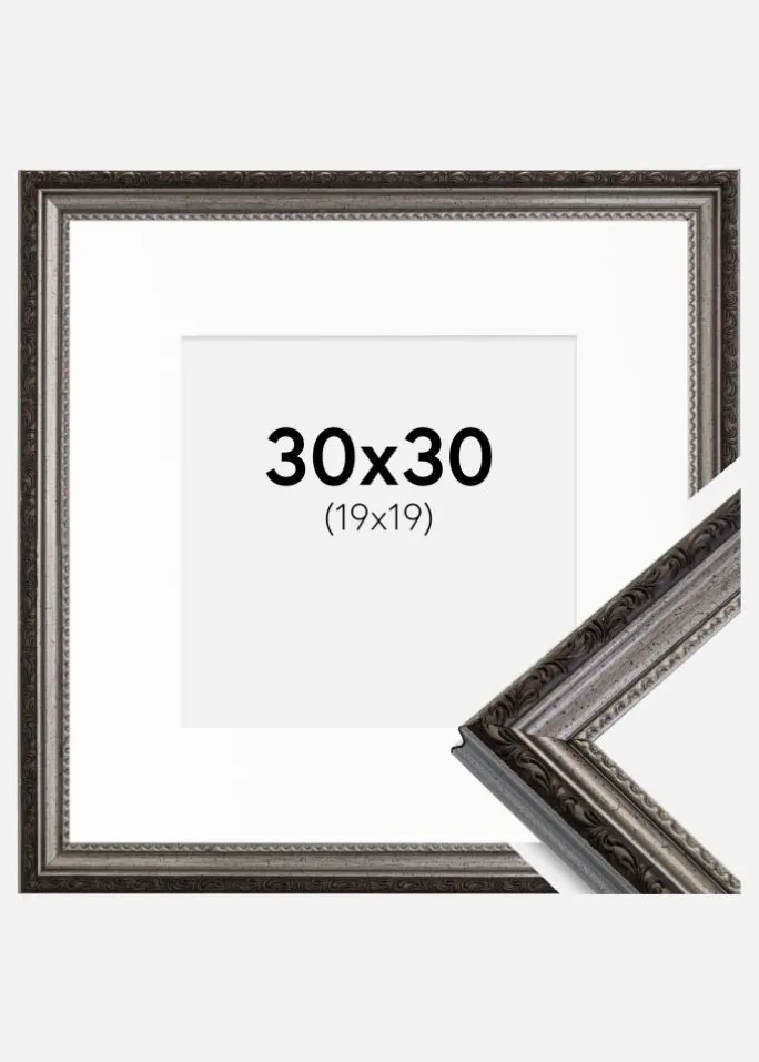 Ramme Abisko Sølv 30x30 cm - Passepartout Hvid 20x20 cm