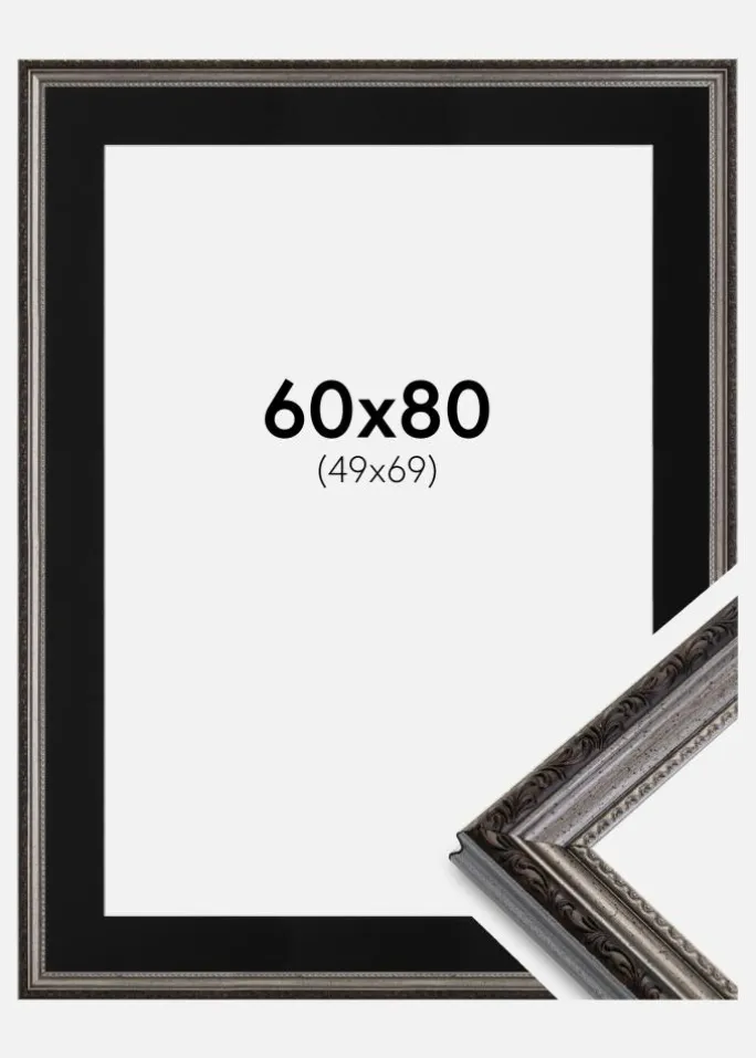 Ramme Abisko Sølv 60x80 cm - Passepartout Sort 50x70 cm