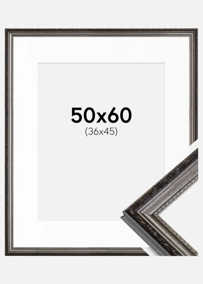 Ramme Abisko Sølv 50x60 cm - Passepartout Hvid 37x46 cm