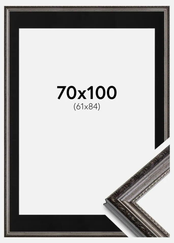 Ramme Abisko Sølv 70x100 cm - Passepartout Sort 62x85 cm