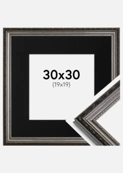 Ramme Abisko Sølv 30x30 cm - Passepartout Sort 20x20 cm