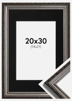 Ramme Abisko Sølv 20x30 cm - Passepartout Sort 15x22 cm