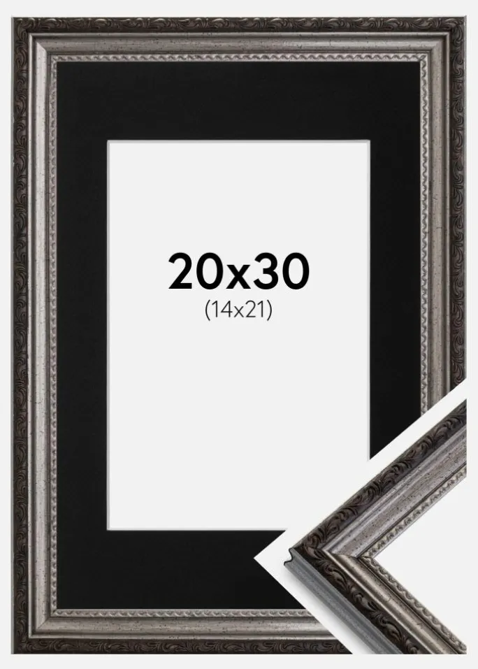 Ramme Abisko Sølv 20x30 cm - Passepartout Sort 15x22 cm