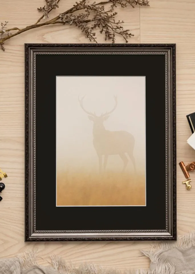 Ramme Abisko Sølv 40x60 cm - Passepartout Sort 32,9x48,3 cm (A3+)