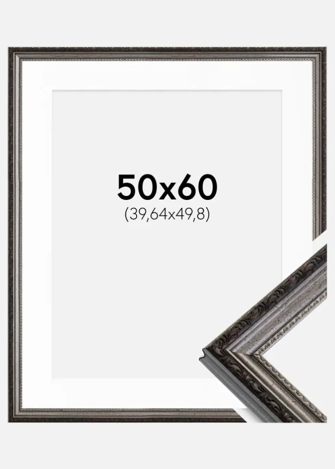 Ramme Abisko Sølv 50x60 cm - Passepartout Hvid 16x20 inches