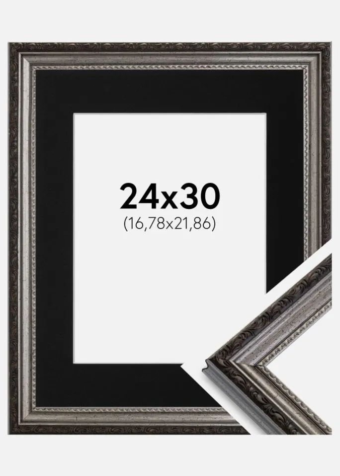 Ramme Abisko Sølv 24x30 cm - Passepartout Sort 7x9 inches