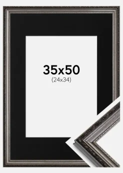 Ramme Abisko Sølv 35x50 cm - Passepartout Sort 25x35 cm