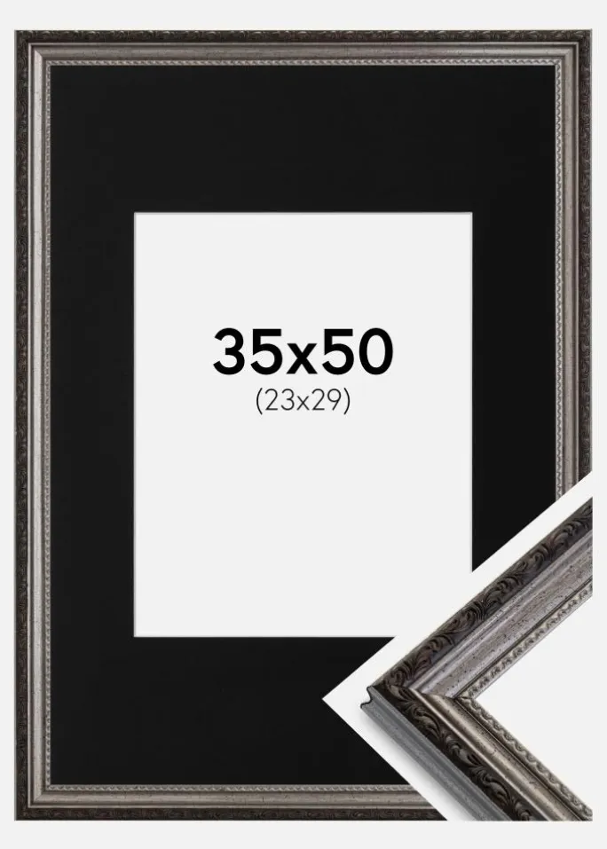 Ramme Abisko Sølv 35x50 cm - Passepartout Sort 24x30 cm