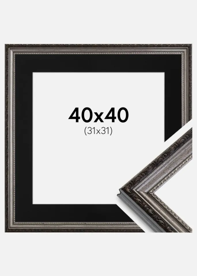 Ramme Abisko Sølv 40x40 cm - Passepartout Sort 32x32 cm