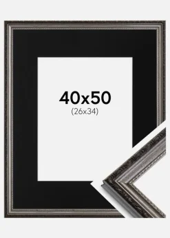 Ramme Abisko Sølv 40x50 cm - Passepartout Sort 27x35 cm