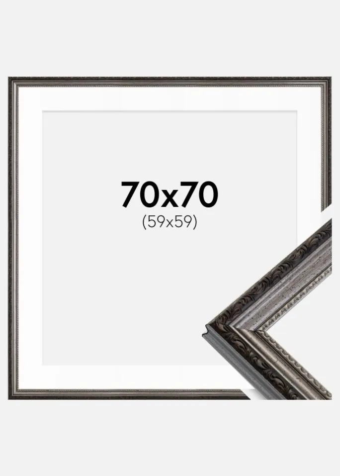 Ramme Abisko Sølv 70x70 cm - Passepartout Hvid 60x60 cm