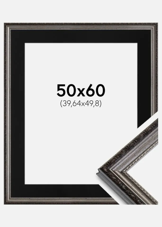 Ramme Abisko Sølv 50x60 cm - Passepartout Sort 16x20 inches