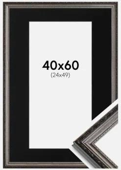 Ramme Abisko Sølv 40x60 cm - Passepartout Sort 25x50 cm