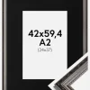 Ramme Abisko Sølv 42x59,4 cm (A2) - Passepartout Sort 25x38 cm