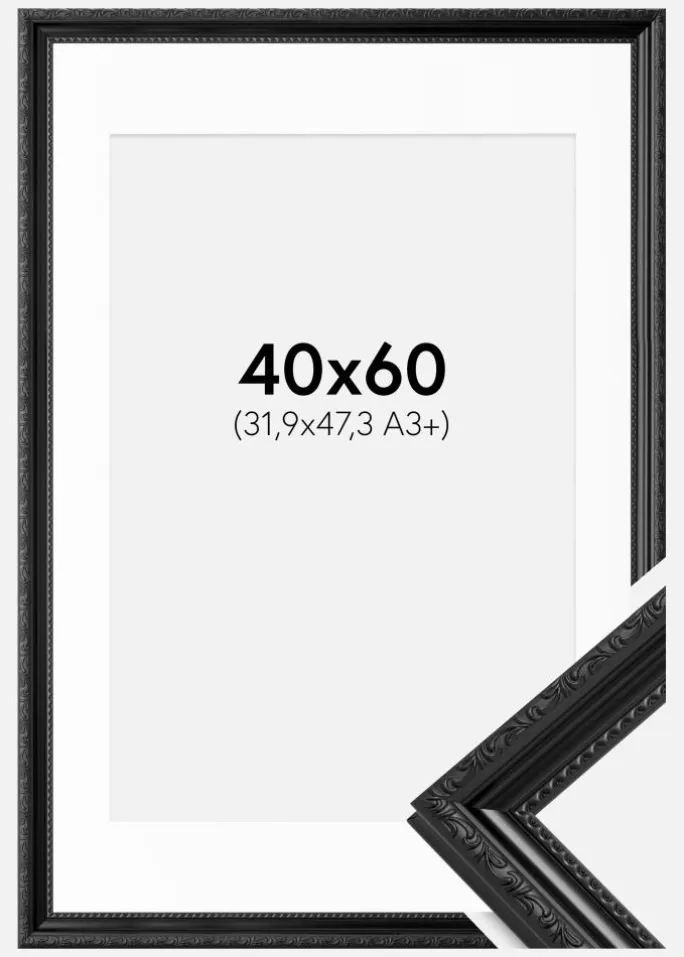 Ramme Abisko Sort 40x60 cm - Passepartout Hvid 32,9x48,3 cm (A3+)
