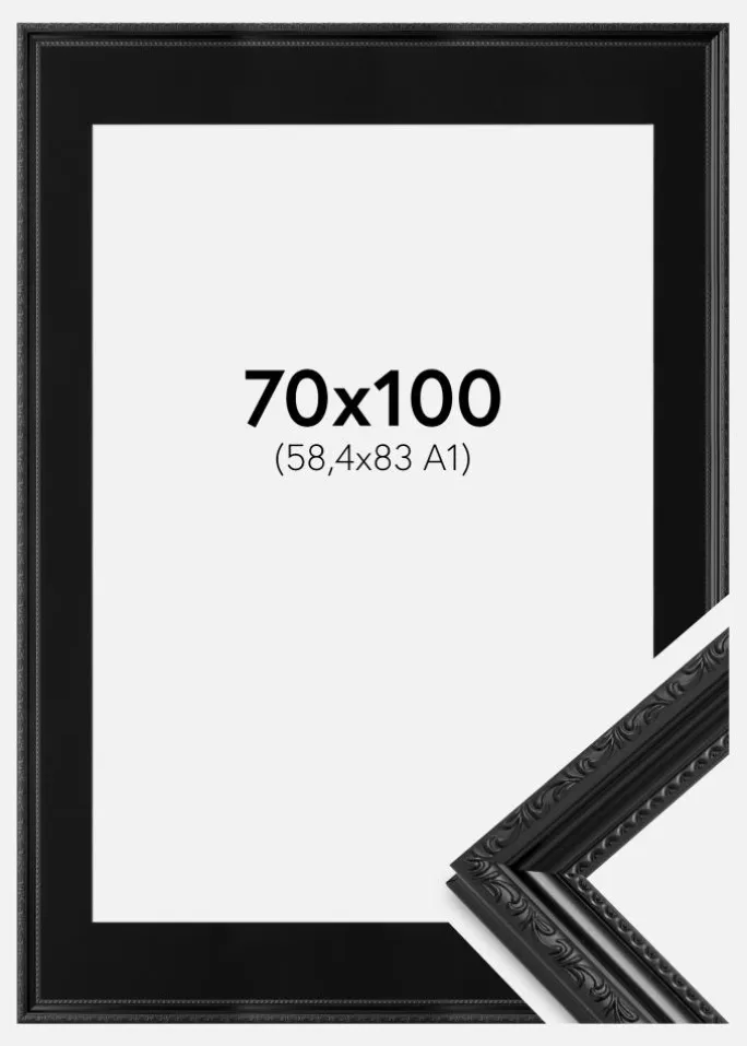 Ramme Abisko Sort 70x100 cm - Passepartout Sort 59,4x84 cm (A1)