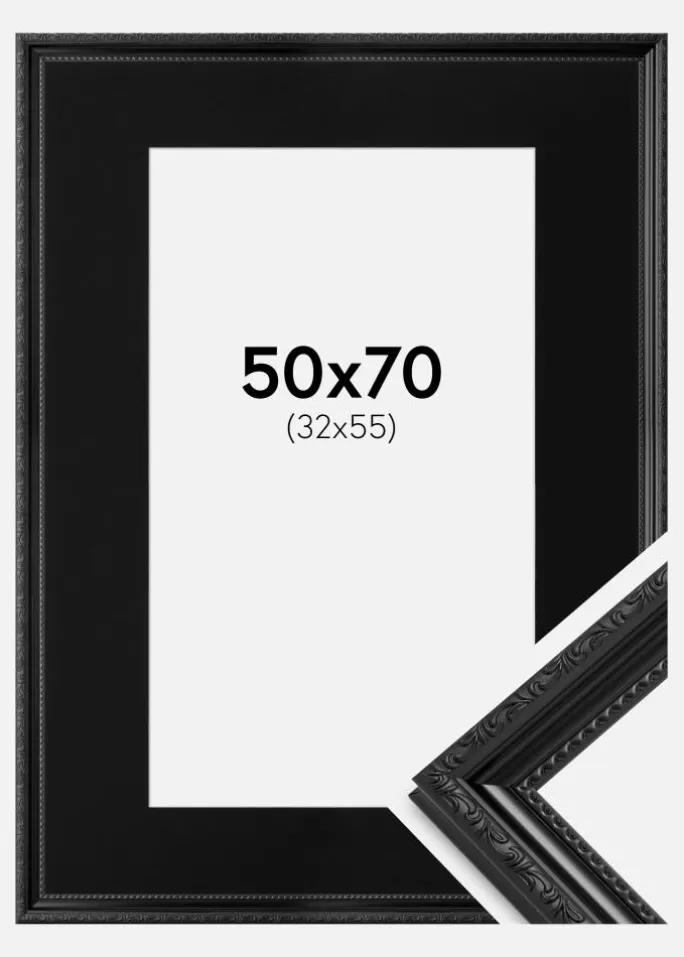 Ramme Abisko Sort 50x70 cm - Passepartout Sort 33x56 cm