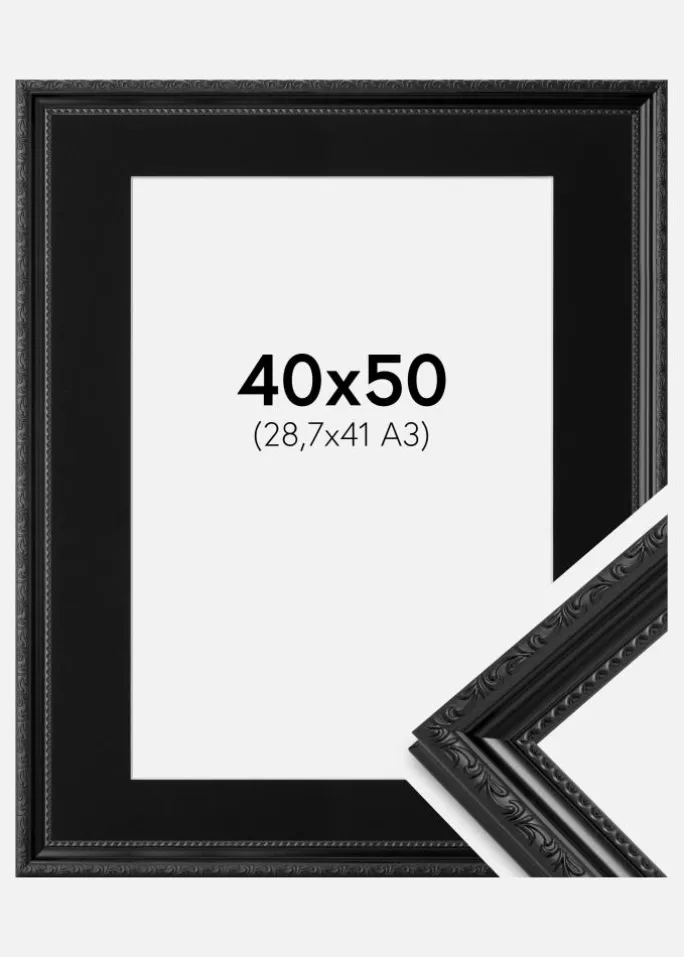 Ramme Abisko Sort 40x50 cm - Passepartout Sort 29,7x42 cm (A3)
