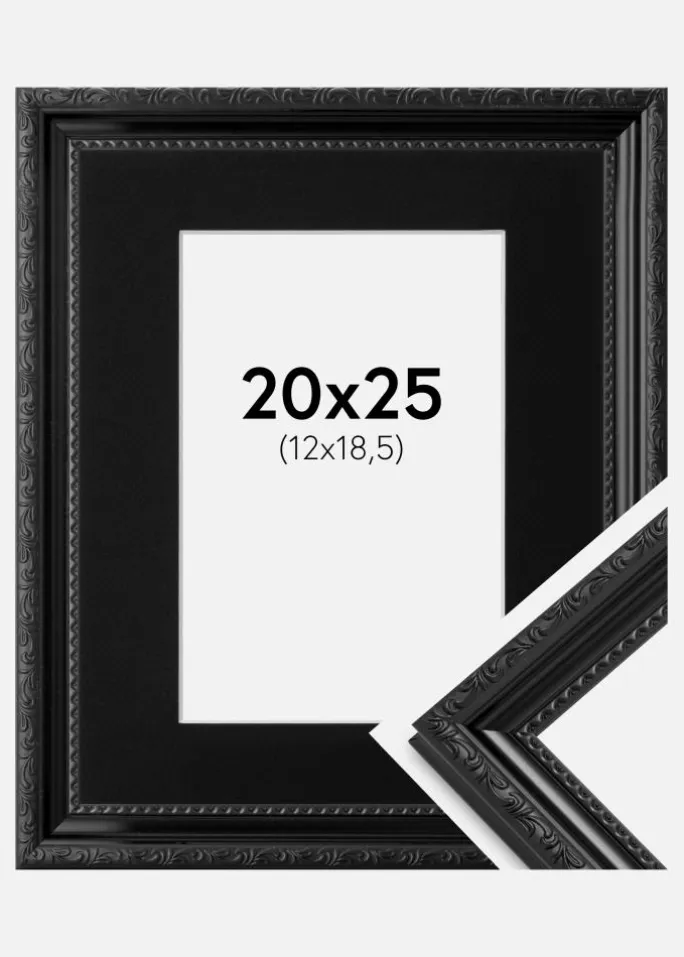 Ramme Abisko Sort 20x25 cm - Passepartout Sort 13x19,5 cm