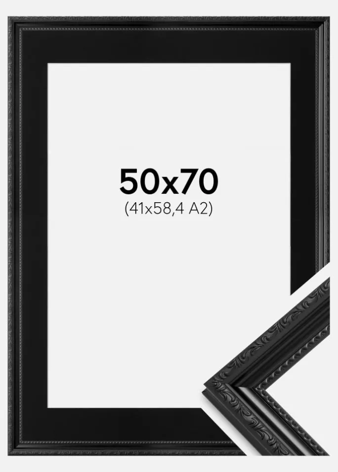 Ramme Abisko Sort 50x70 cm - Passepartout Sort 42x59,4 cm (A2)