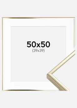 Ramme Aluminium Blank Guld 50x50 cm - Passepartout Hvid 40x40 cm