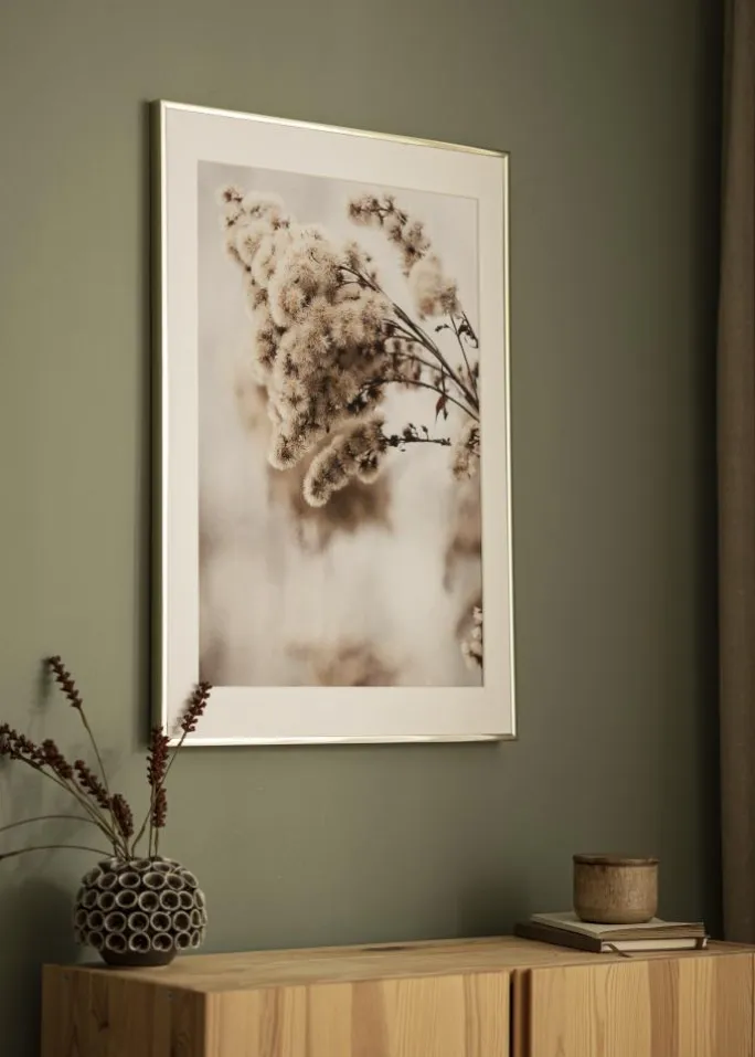 Ramme Aluminium Blank Guld 50x50 cm - Passepartout Hvid 40x40 cm