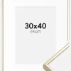 Ramme Aluminium Blank Guld 30x40 cm - Passepartout Hvid 20x28 cm