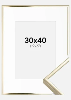Ramme Aluminium Blank Guld 30x40 cm - Passepartout Hvid 20x28 cm