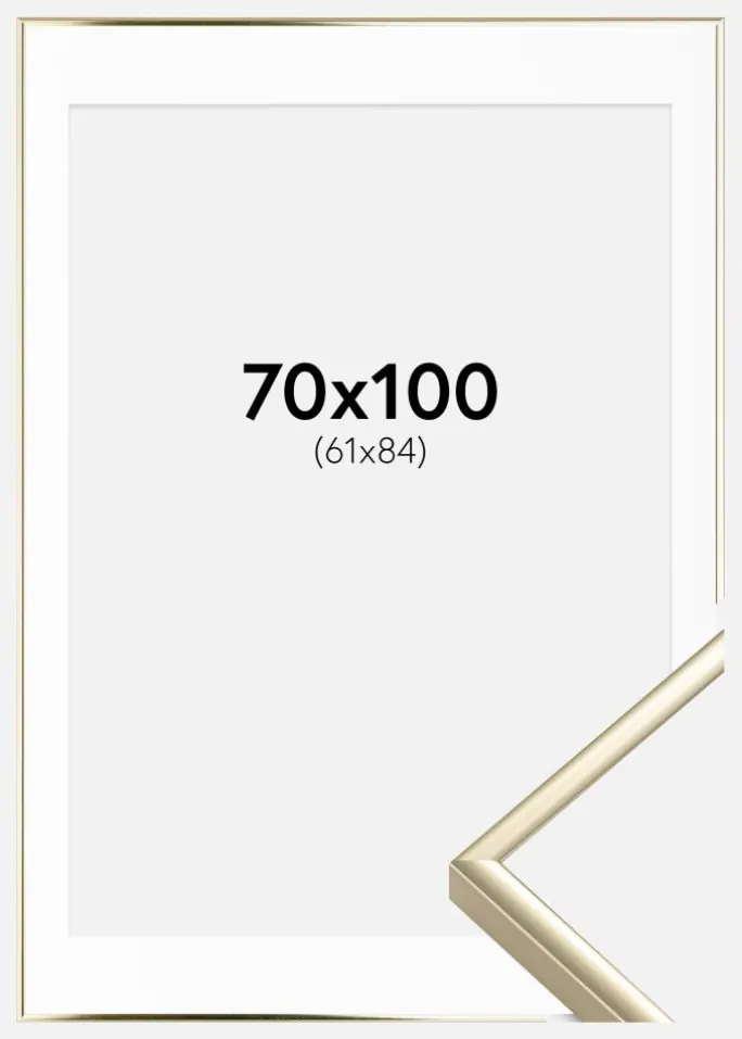 Ramme Aluminium Blank Guld 70x100 cm - Passepartout Hvid 62x85 cm