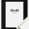 Ramme Aluminium Blank Guld 30x40 cm - Passepartout Sort 21x30 cm