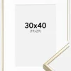 Ramme Aluminium Blank Guld 30x40 cm - Passepartout Hvid 20x30 cm