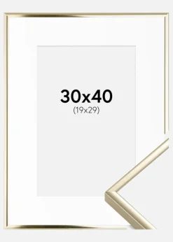 Ramme Aluminium Blank Guld 30x40 cm - Passepartout Hvid 20x30 cm