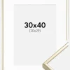 Ramme Aluminium Blank Guld 30x40 cm - Passepartout Hvid 21x30 cm