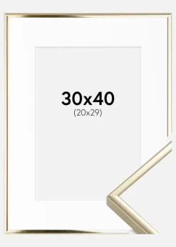 Ramme Aluminium Blank Guld 30x40 cm - Passepartout Hvid 21x30 cm