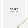 Ramme Aluminium Blank Guld 50x70 cm - Passepartout Hvid 42x59,4 cm (A2)