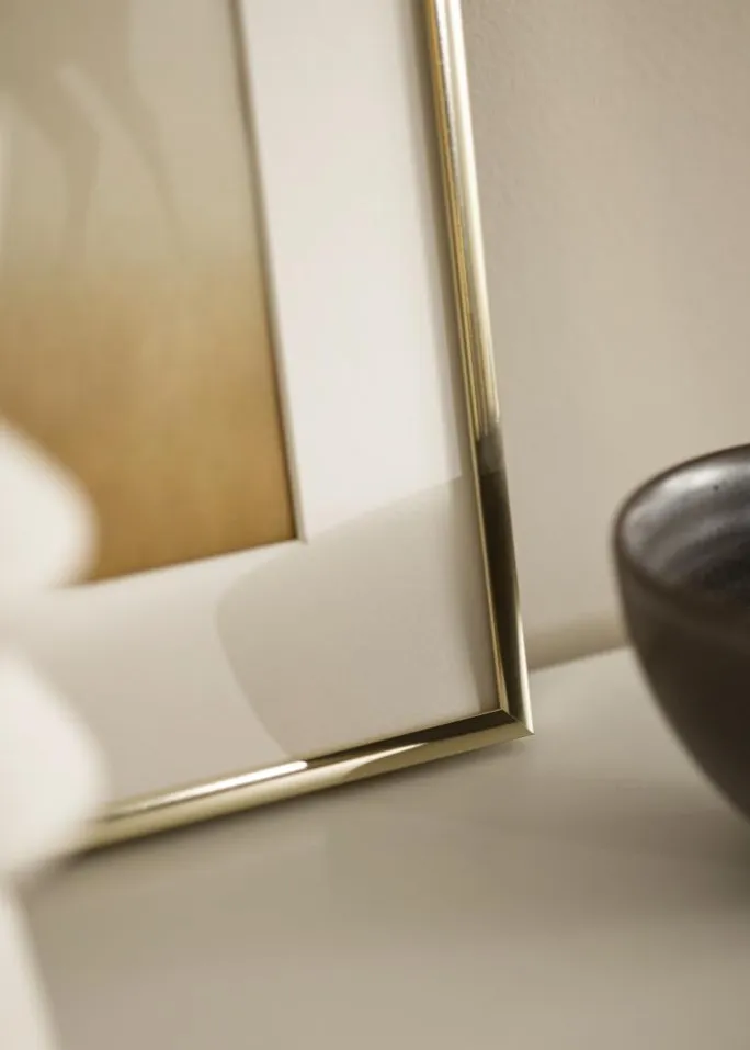 Ramme Aluminium Blank Guld 50x70 cm - Passepartout Hvid 42x59,4 cm (A2)
