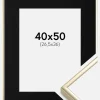 Ramme Aluminium Blank Guld 40x50 cm - Passepartout Sort 27,5x37 cm