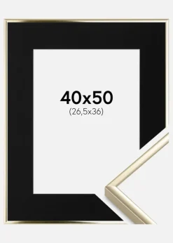 Ramme Aluminium Blank Guld 40x50 cm - Passepartout Sort 27,5x37 cm