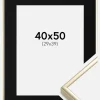Ramme Aluminium Blank Guld 40x50 cm - Passepartout Sort 30x40 cm