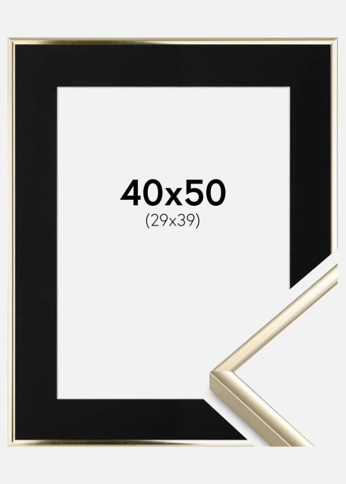 Ramme Aluminium Blank Guld 40x50 cm - Passepartout Sort 30x40 cm