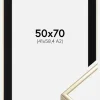 Ramme Aluminium Blank Guld 50x70 cm - Passepartout Sort 42x59,4 cm (A2)
