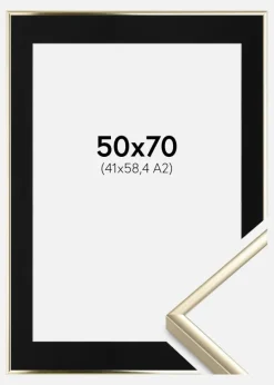 Ramme Aluminium Blank Guld 50x70 cm - Passepartout Sort 42x59,4 cm (A2)