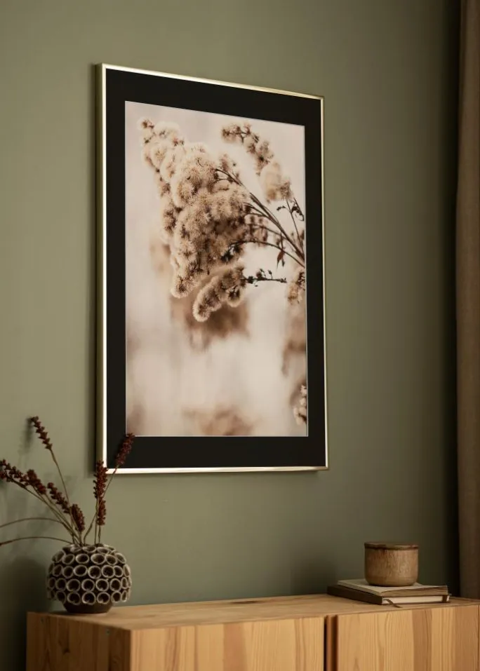 Ramme Aluminium Blank Guld 50x70 cm - Passepartout Sort 33x56 cm