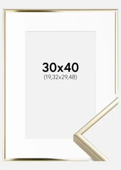 Ramme Aluminium Blank Guld 30x40 cm - Passepartout Hvid 8x12 inches