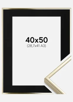 Ramme Aluminium Blank Guld 40x50 cm - Passepartout Sort 29,7x42 cm (A3)
