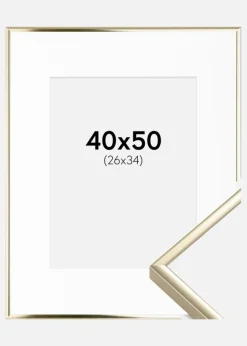 Ramme Aluminium Blank Guld 40x50 cm - Passepartout Hvid 27x35 cm