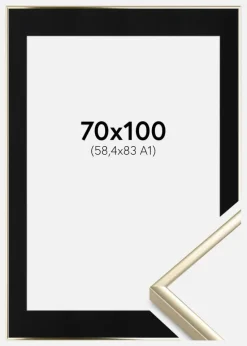 Ramme Aluminium Blank Guld 70x100 cm - Passepartout Sort 59,4x84 cm (A1)