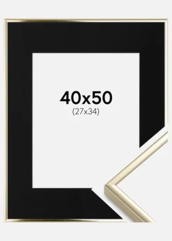 Ramme Aluminium Blank Guld 40x50 cm - Passepartout Sort 28x35 cm