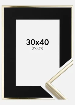 Ramme Aluminium Blank Guld 30x40 cm - Passepartout Sort 20x30 cm
